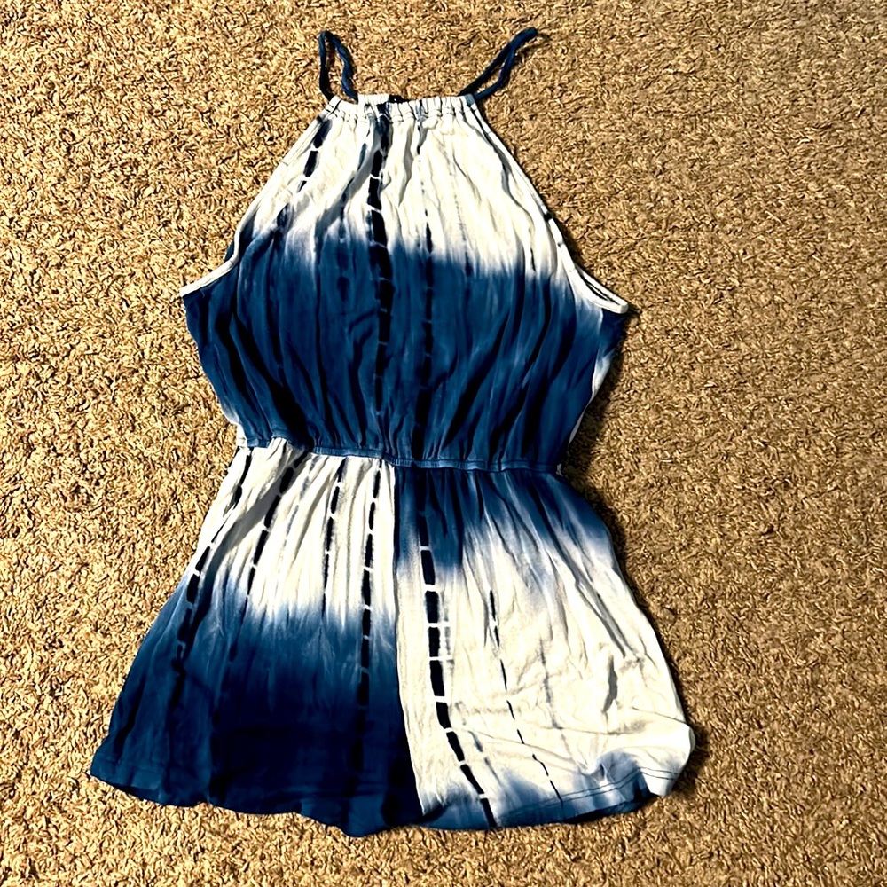 Blue and white tie-dye romper
